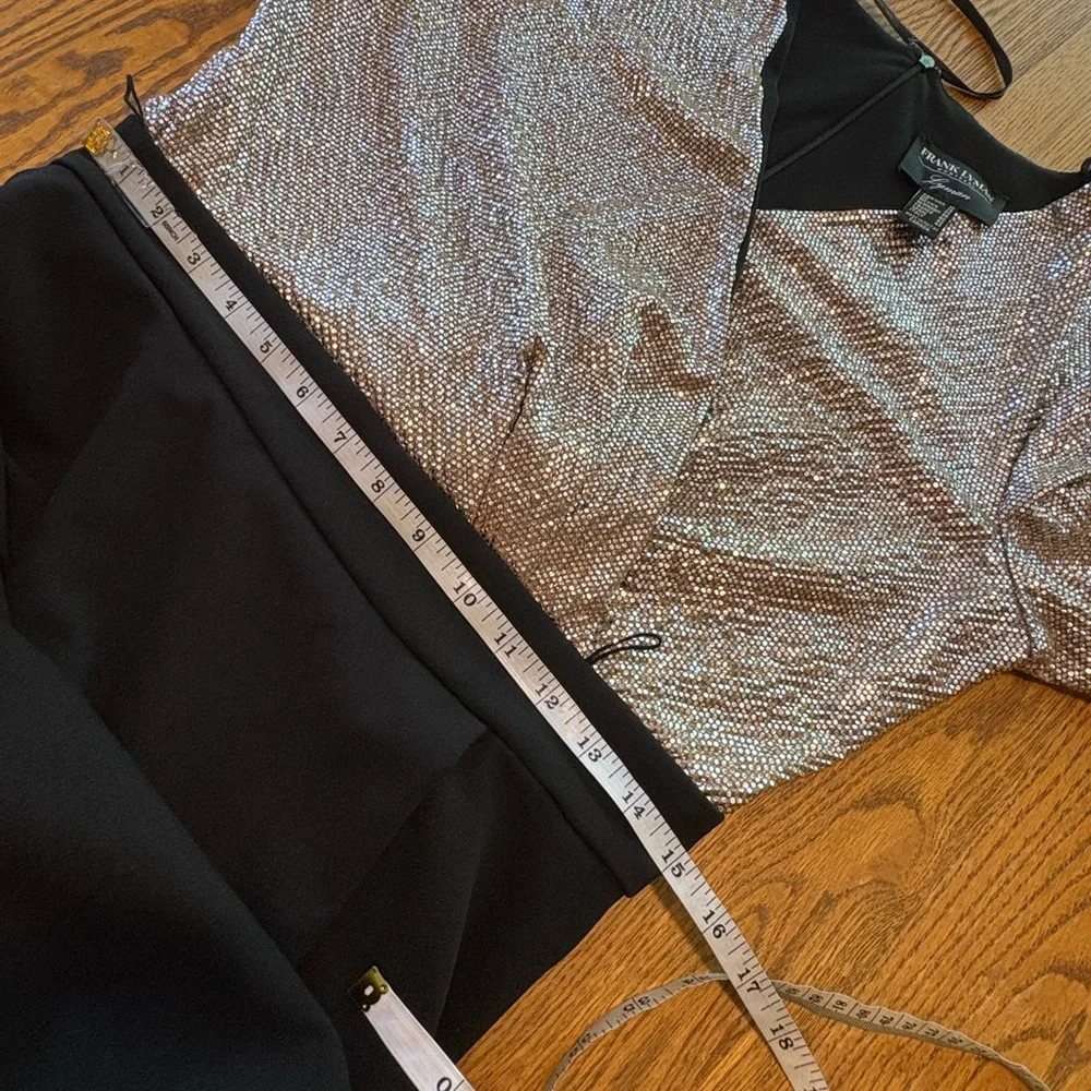 Frank Lyman Evening Gown Maxi Dress Gold Sparkle Top Black Skirt Size 10 VGUC - Picture 7 of 12